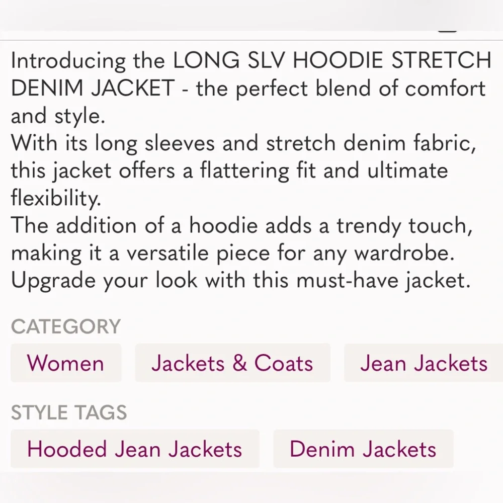 23 LONG SLV HOODIE STRETCH DENIM JACKET - runs smaller like medium. - Picture 5 of 6